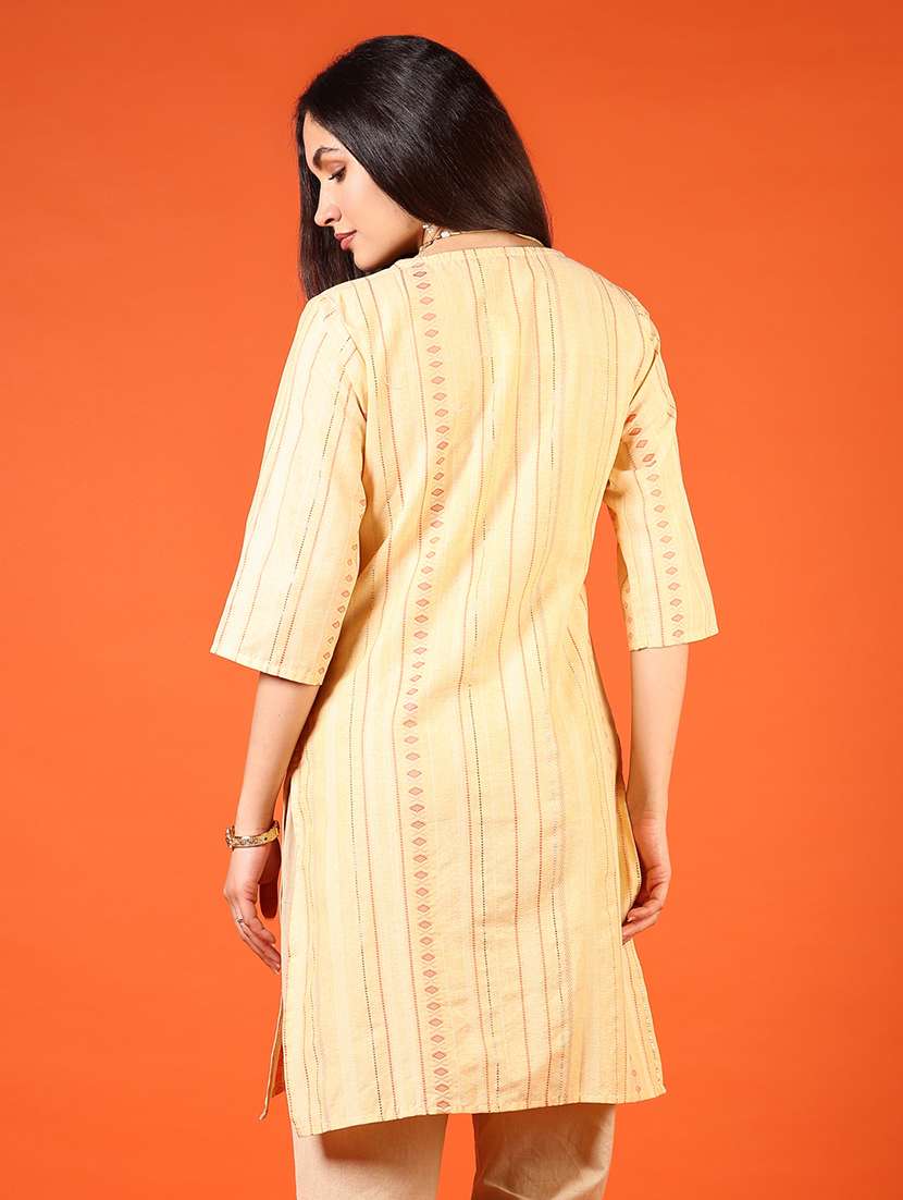 women yellow self design round neck straight kurta - 21688147 -  Standard Image - 2