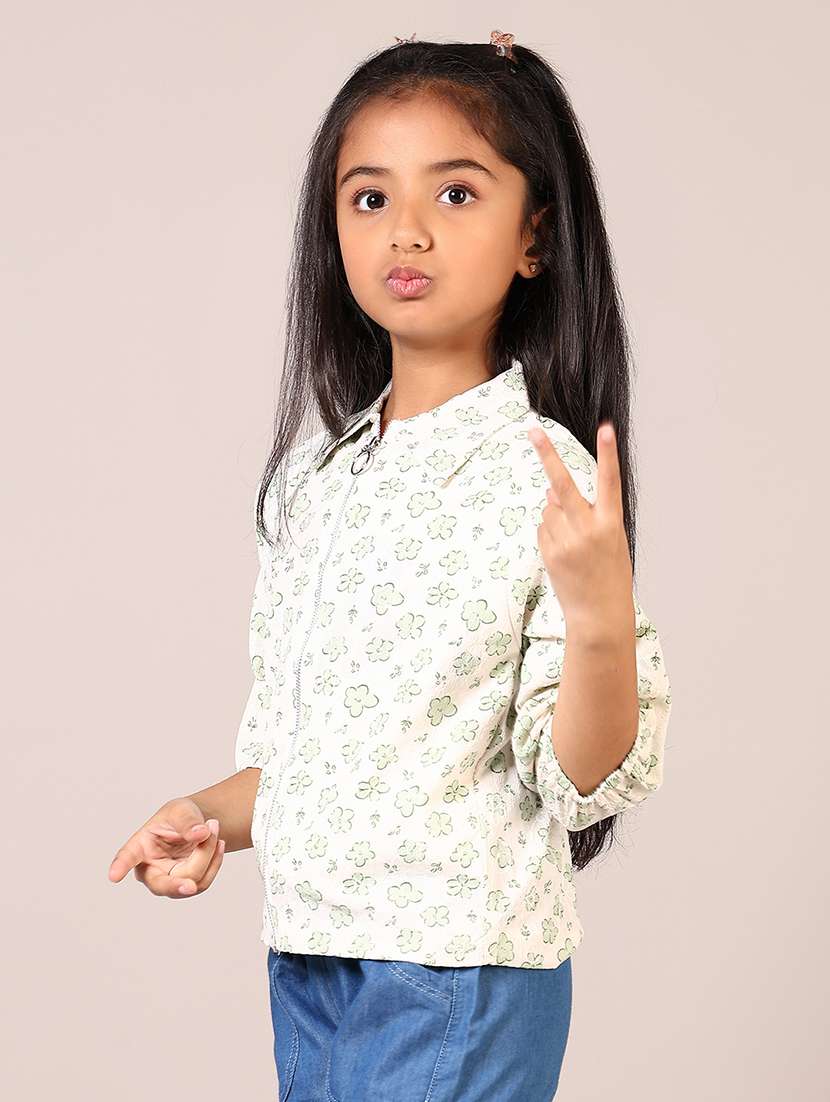 girls off white printed three quarter sleeve top - 21688154 -  Standard Image - 2