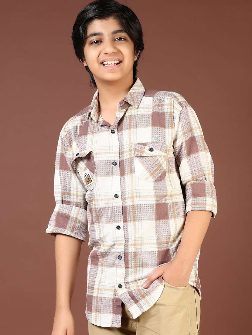 boys checkered long sleeve casual shirt