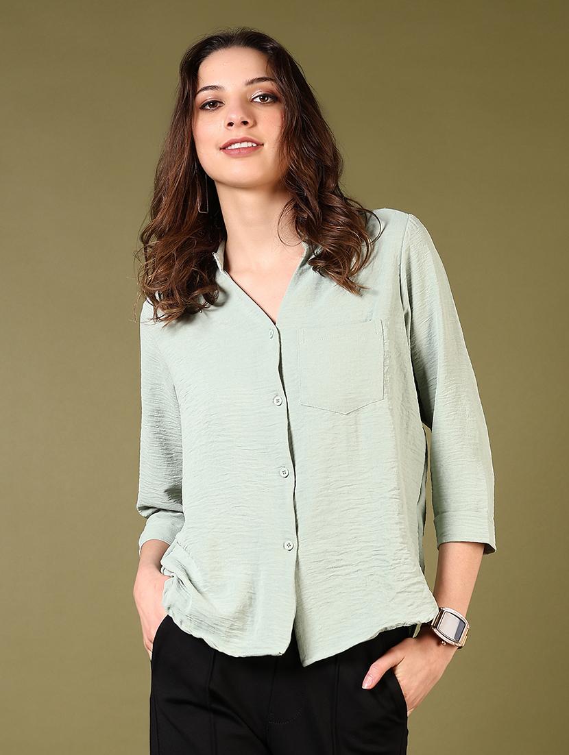 women solid three quarter sleeve regular shirt - 21688168 - Zoom Image - 0