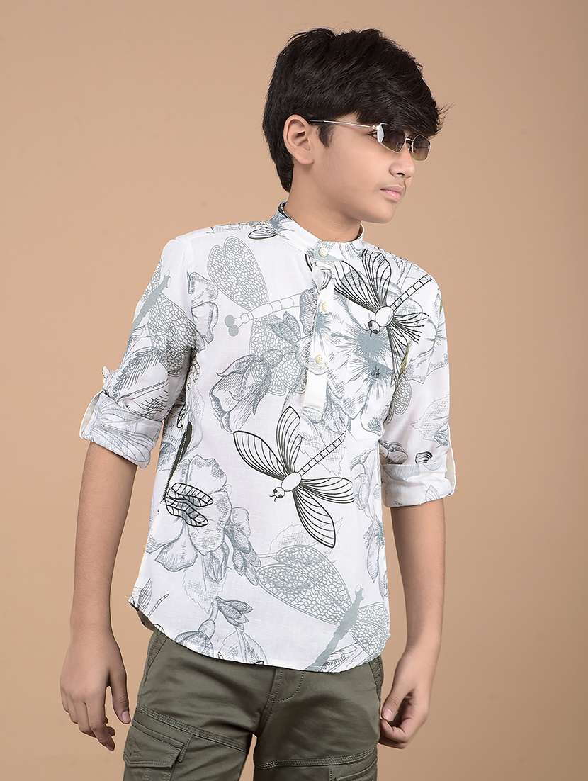 boys mandarin neck printed short kurta 