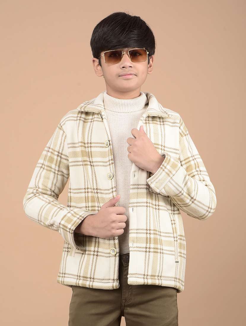 boys long sleeves checkered shacket