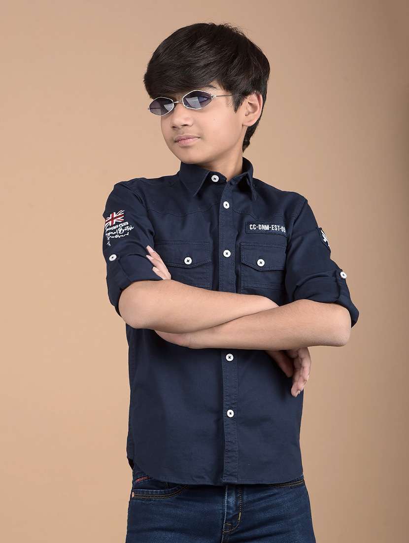 boys long sleeves placement print shirt