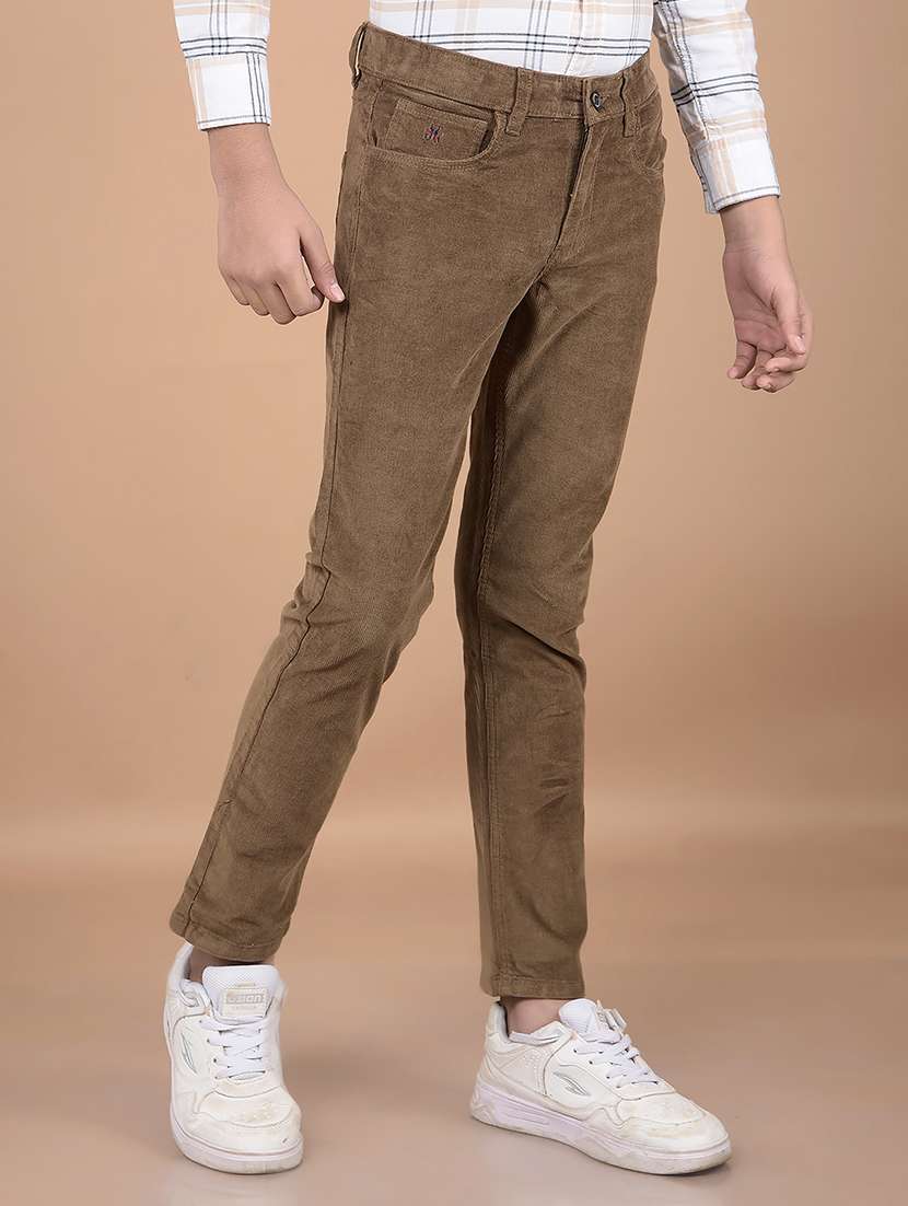 boys brown solid mid rise corduroy trouser - 21688352 -  Standard Image - 2