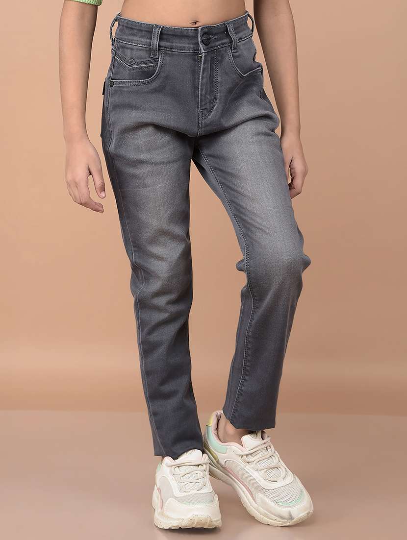 girls grey skinny fit plain jeans - 21688382 - Standard Image - 2