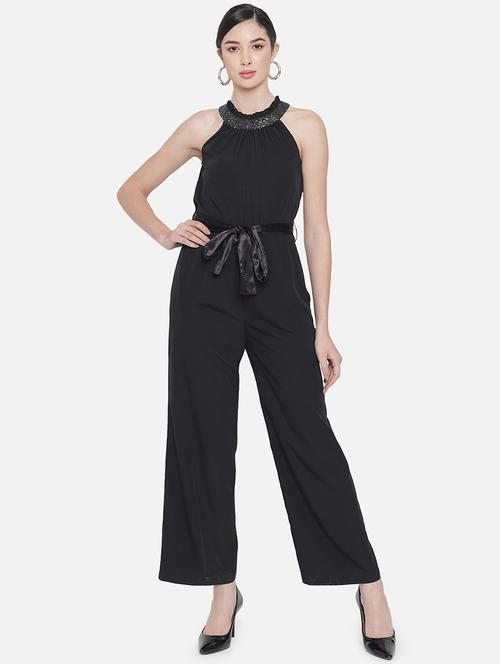 women solid halter neck full length jumpsuit - 21688389 - Standard Image - 0
