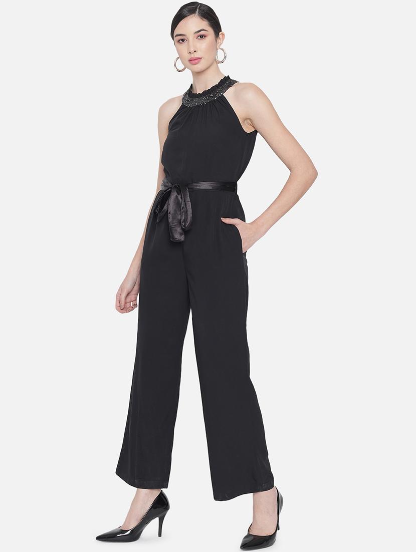 women solid halter neck full length jumpsuit - 21688389 - Standard Image - 2