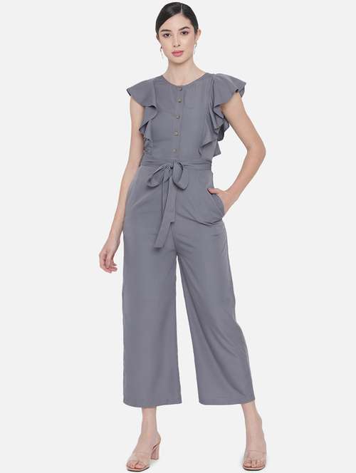 women solid ruffled detailed full length jumpsuit - 21688394 -  Standard Image - 0