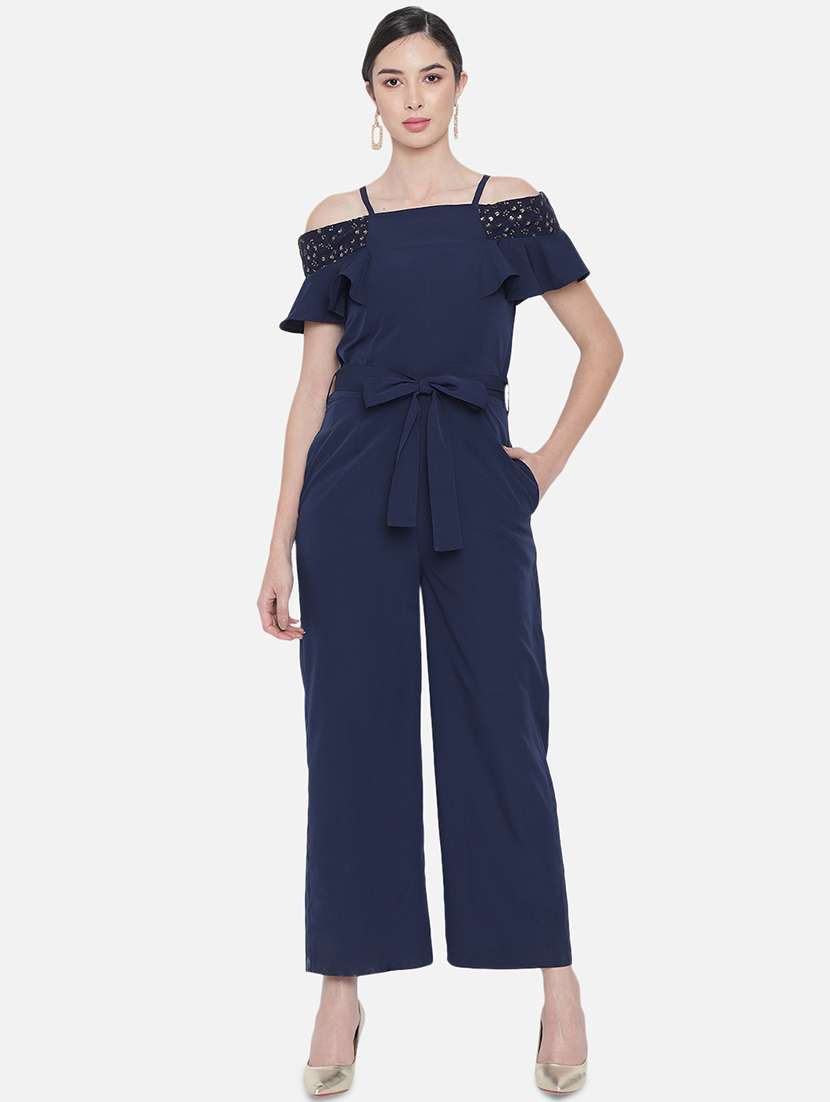 women solid off shoulder full length jumpsuit