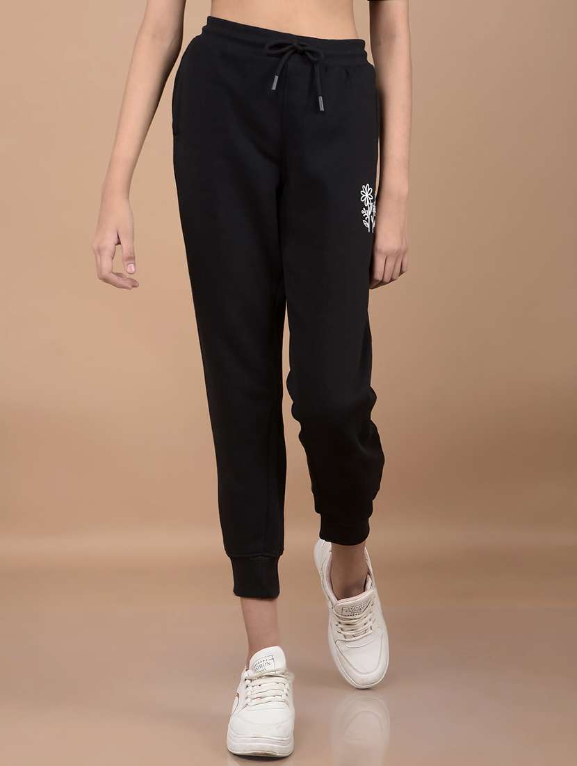 girls black placement print jogger