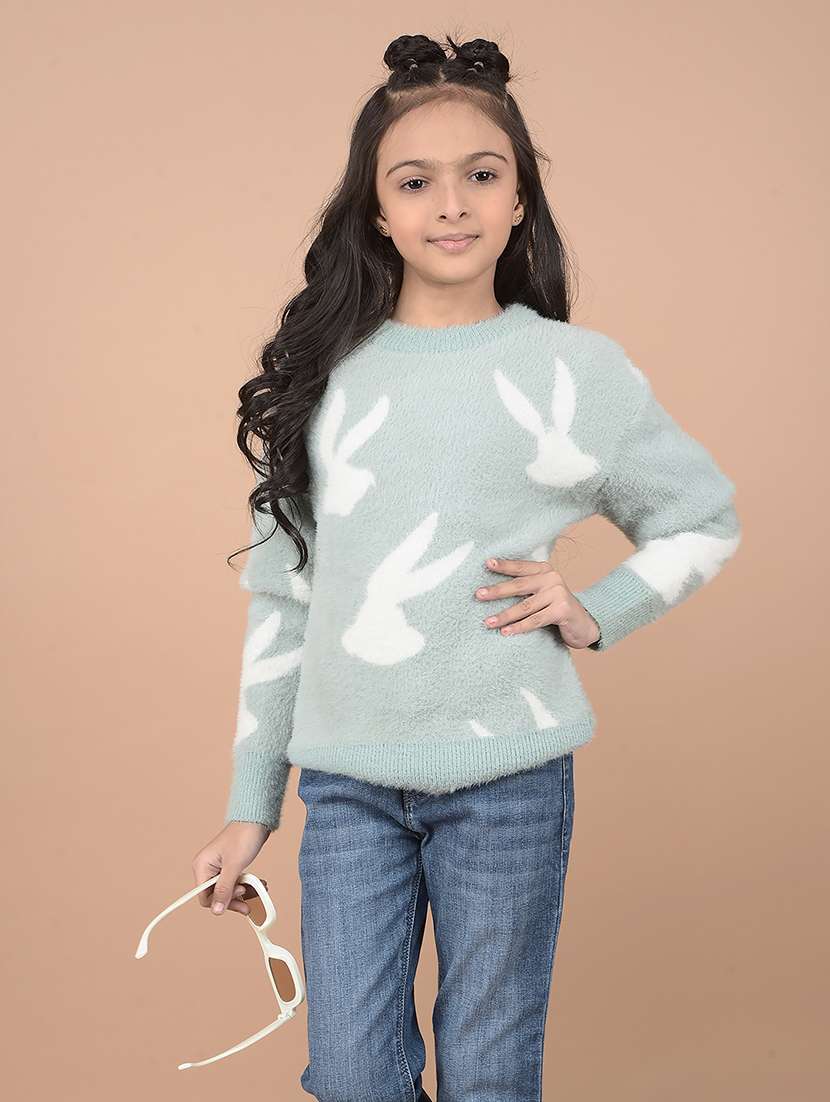 girls self design long sleeve pullover sweater