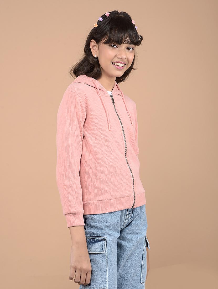 girls peach long sleeve plain hooded sweatshirt - 21688423 - Standard Image - 2