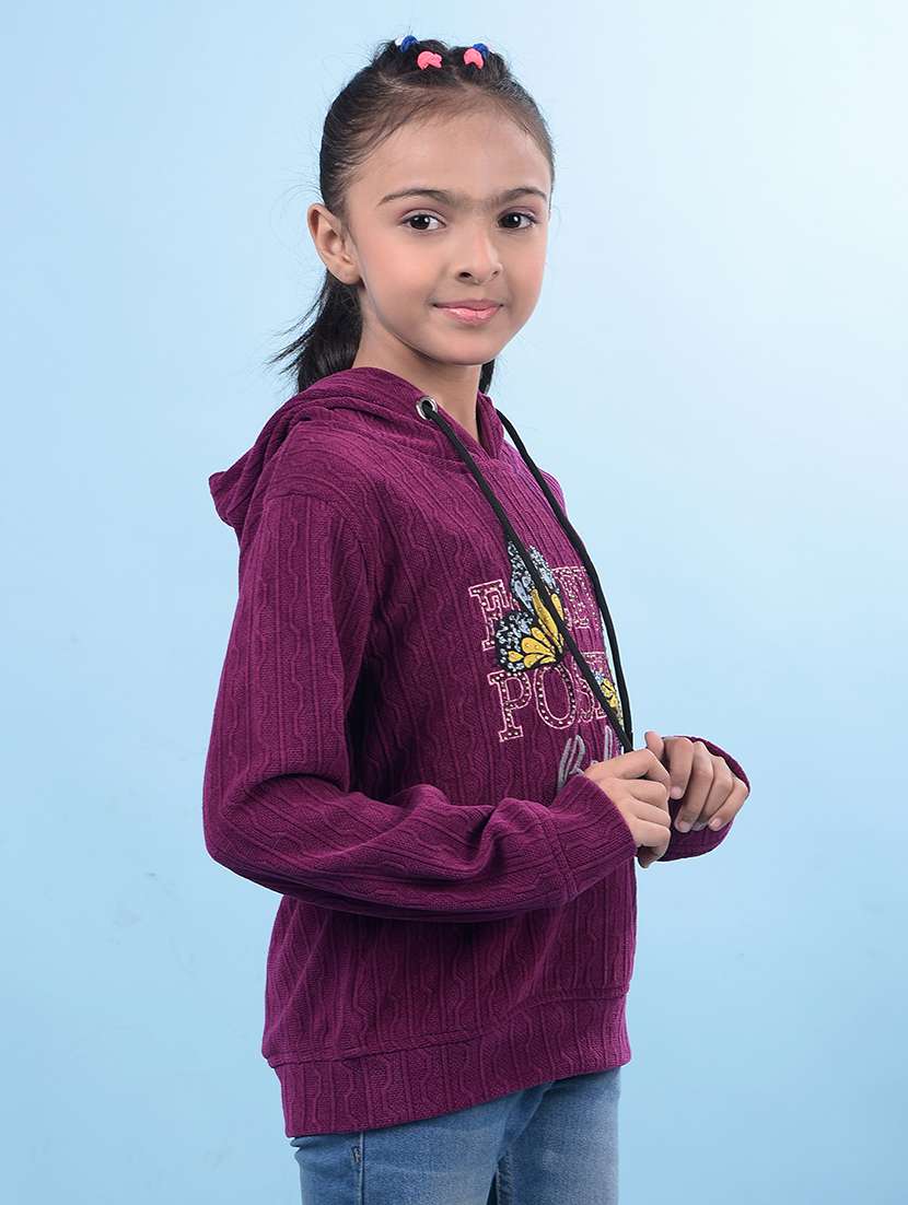 girls self design hooded neck sweater - 21688435 - Standard Image - 2