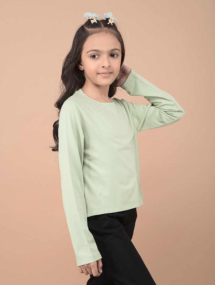 girls green solid long sleeve tees - 21688454 - Standard Image - 2