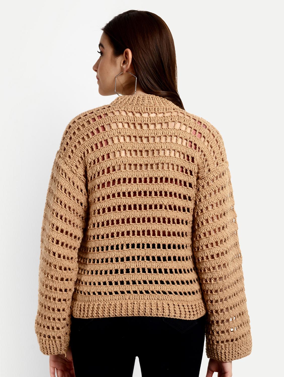 women brown round neck long sleeve pullover - 21688474 - Standard Image - 2