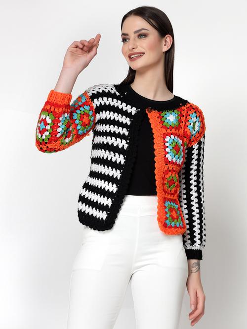 women crochet long sleeves cardigan - 21688475 - Standard Image - 0