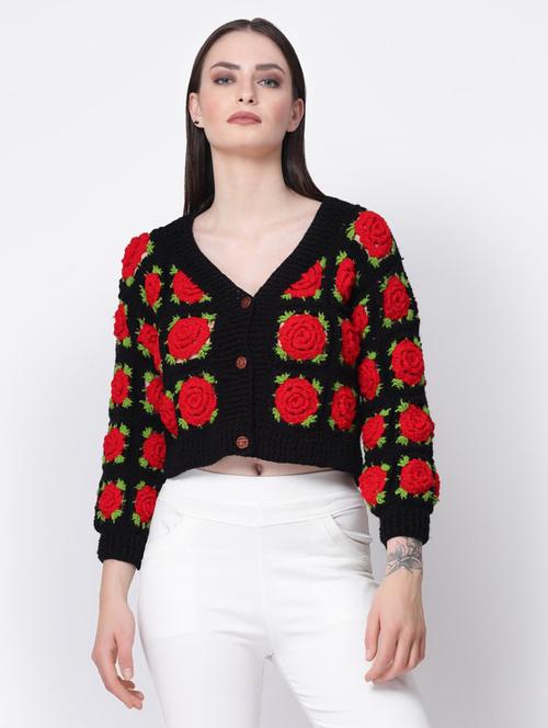 women crochet long sleeves crop cardigan - 21688476 - Standard Image - 0
