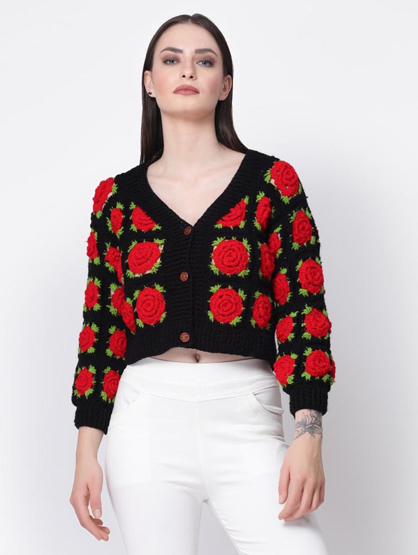 women crochet long sleeves crop cardigan - 21688476 - Zoom Image - 0