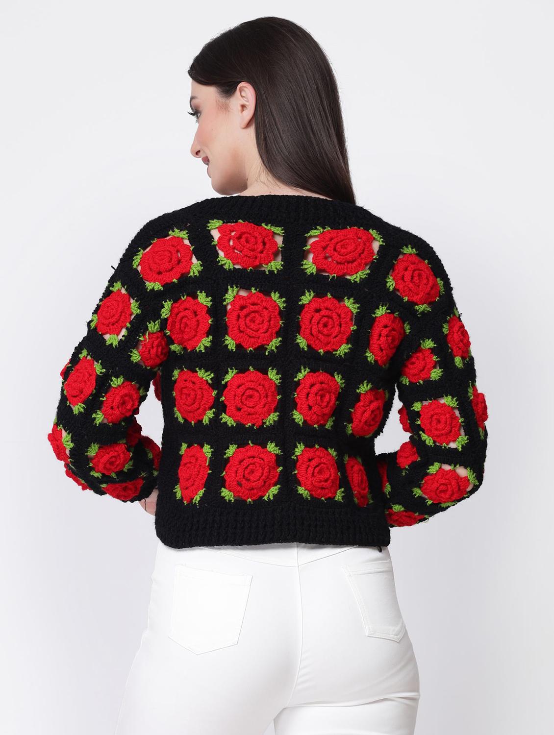 women crochet long sleeves crop cardigan - 21688476 - Standard Image - 2