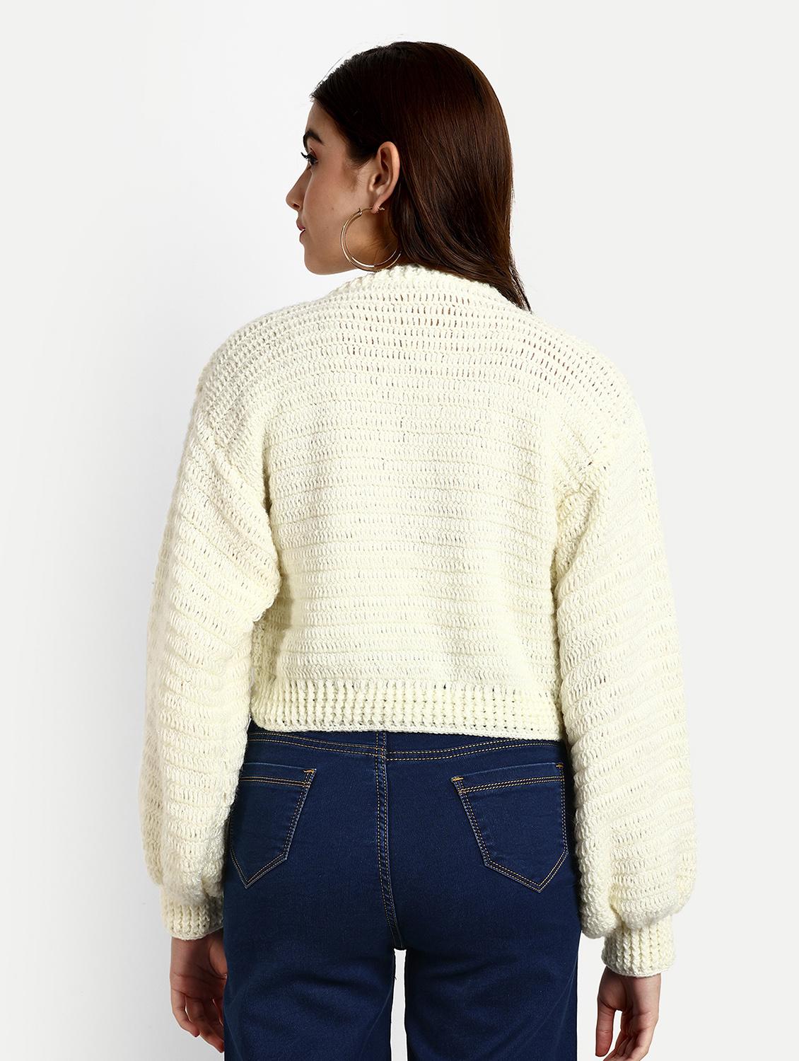 women crochet long sleeves crop cardigan - 21688477 - Standard Image - 2