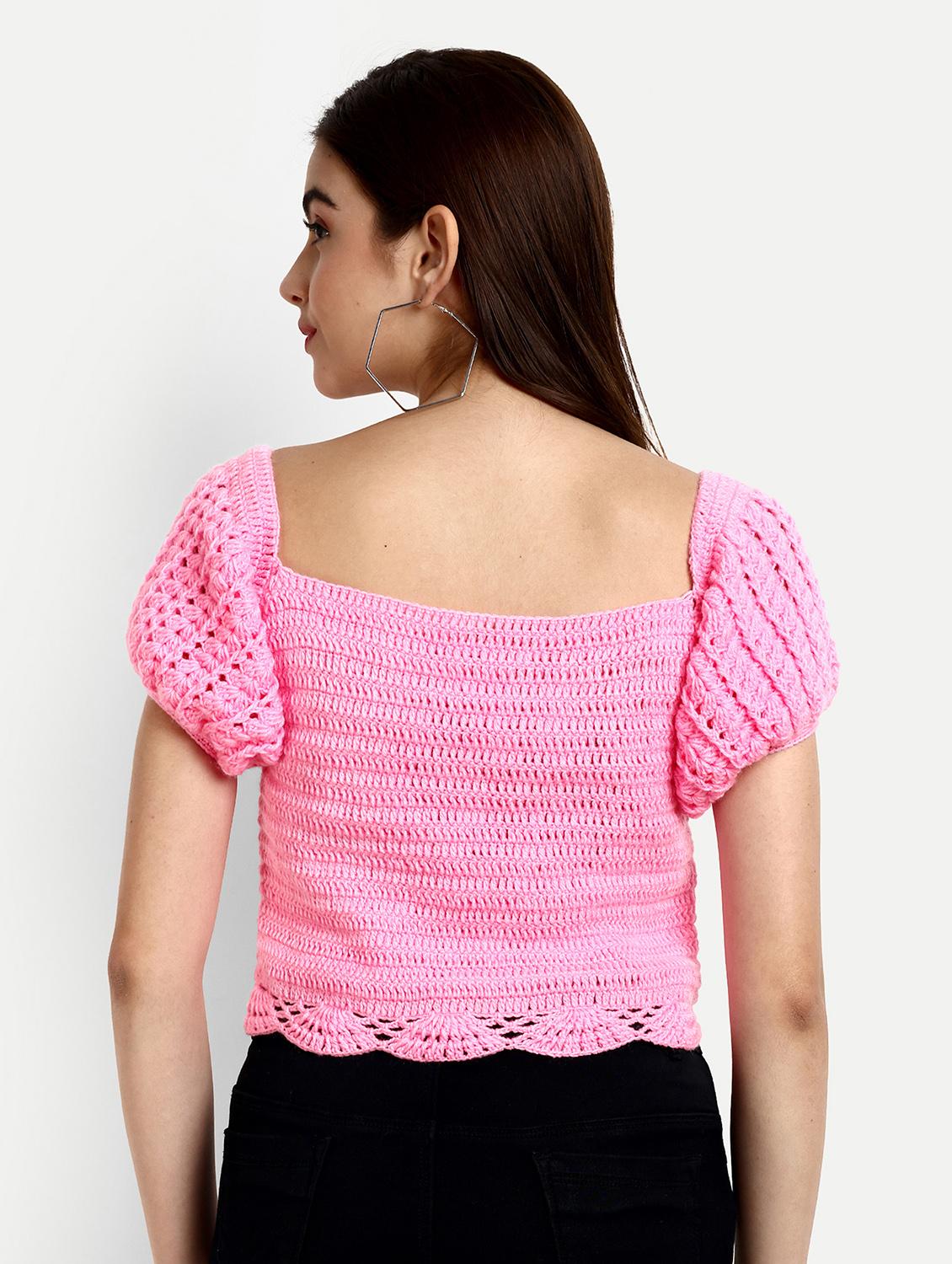 women crochet detailed puff sleeves top - 21688479 - Standard Image - 2