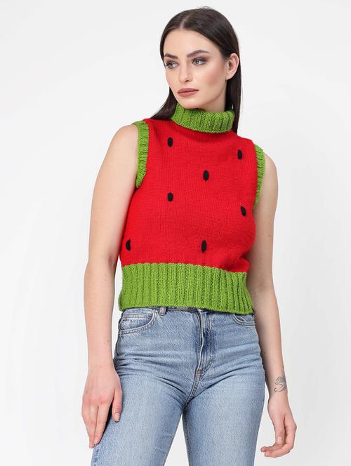 women watermelon patterned color block sleeveless pullover - 21688482 - Standard Image - 0