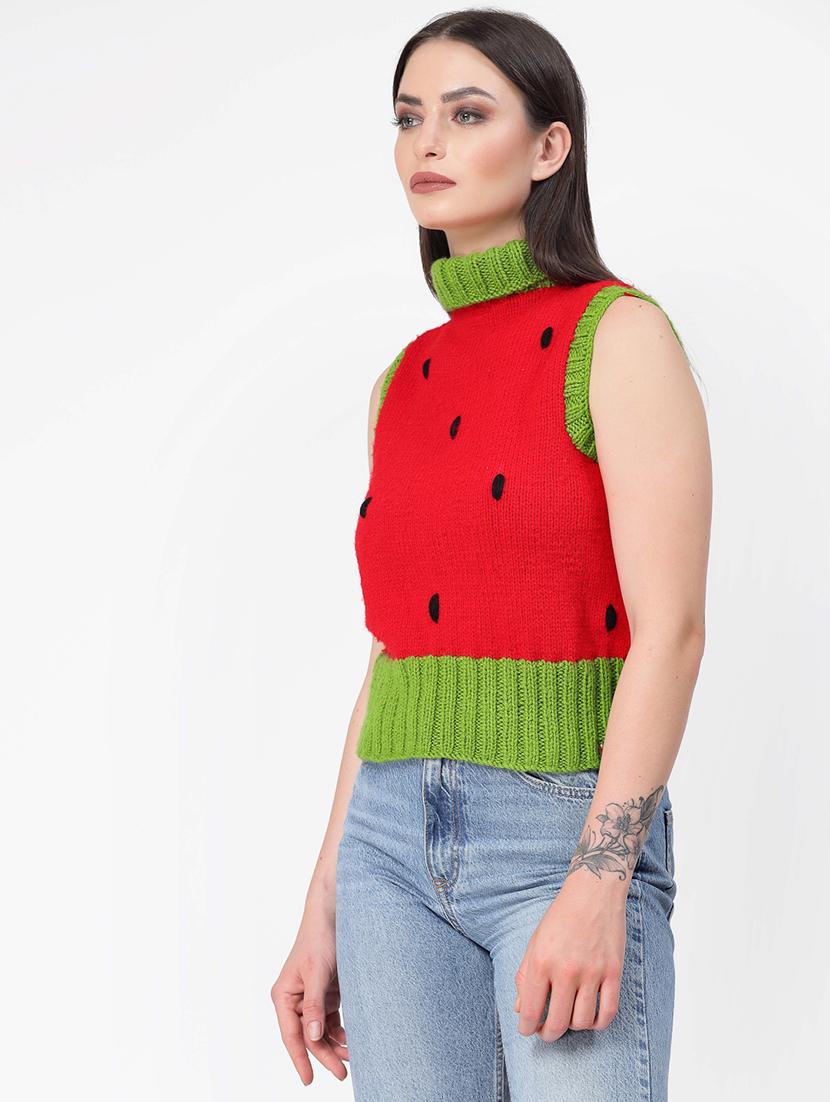 women watermelon patterned color block sleeveless pullover - 21688482 - Standard Image - 2