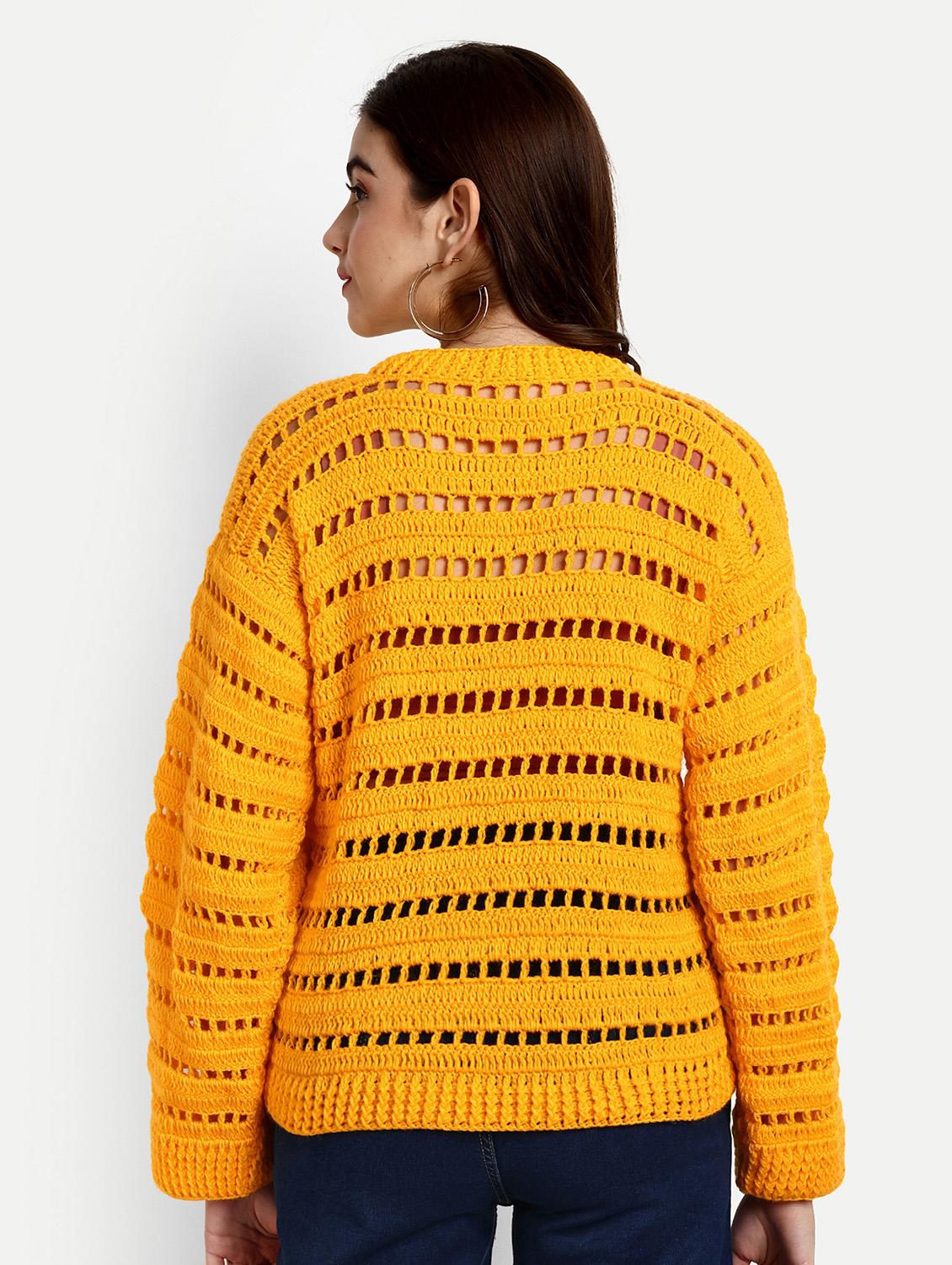 women round neck mustard long sleeve pullover - 21688489 - Standard Image - 2