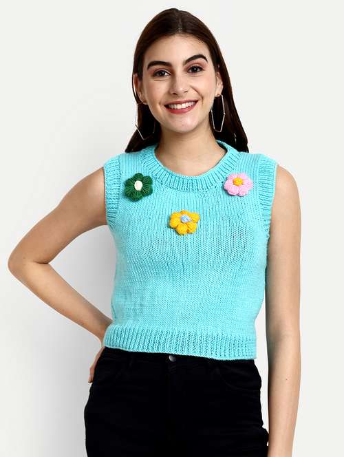 women self designed sleeveless pullover - 21688491 - Standard Image - 0