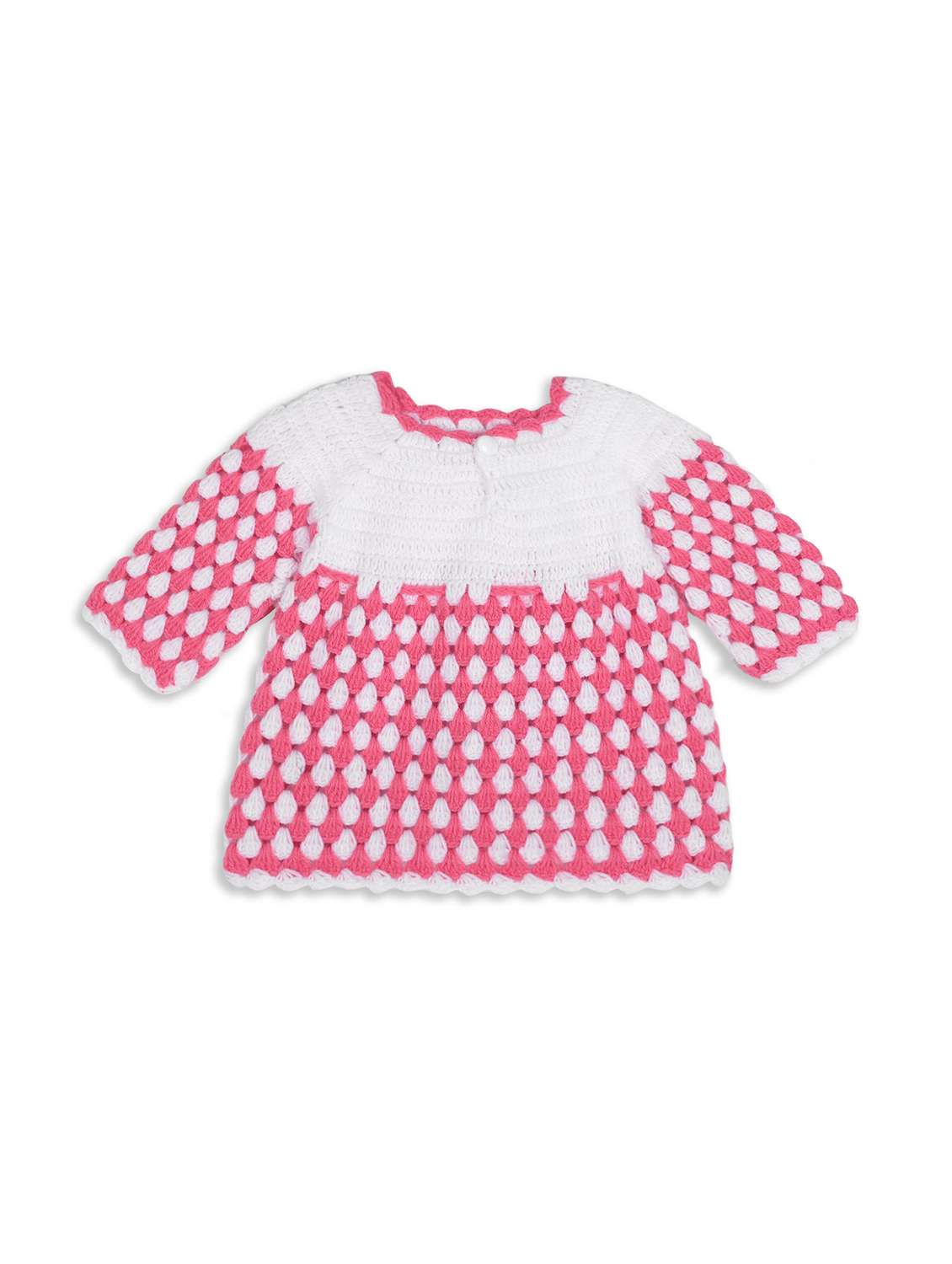girls pink self design frock and cap - 21688494 -  Standard Image - 2