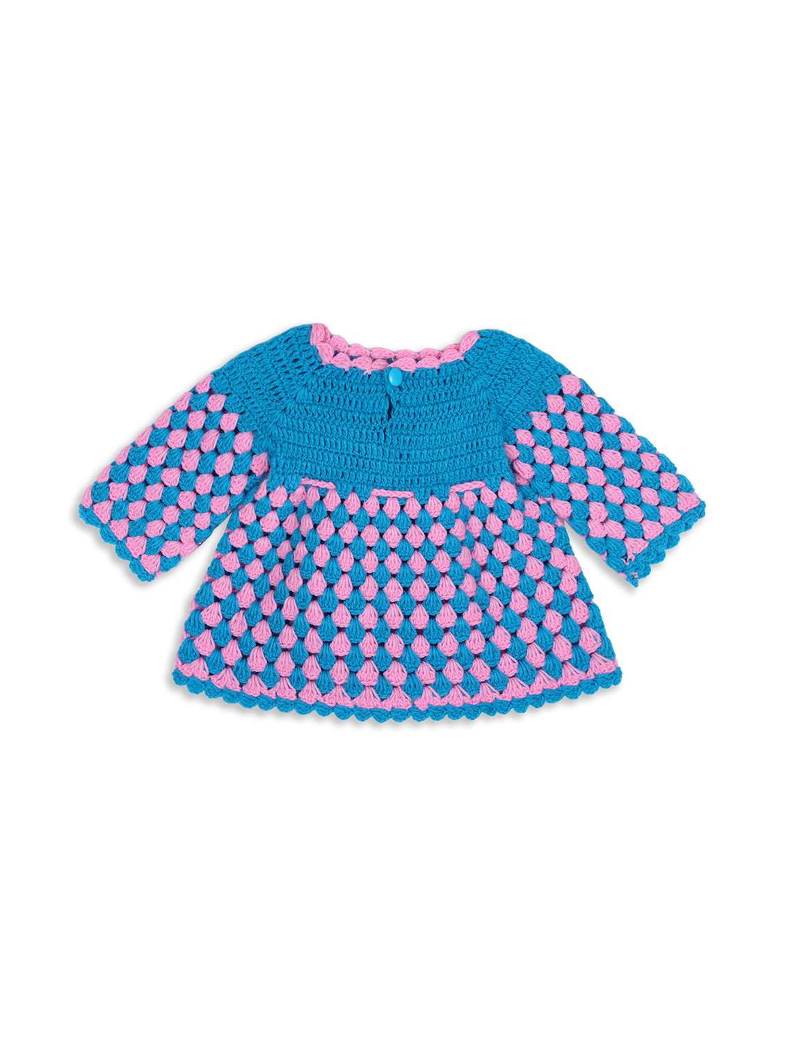 girls blue self design frock and cap - 21688497 - Standard Image - 2