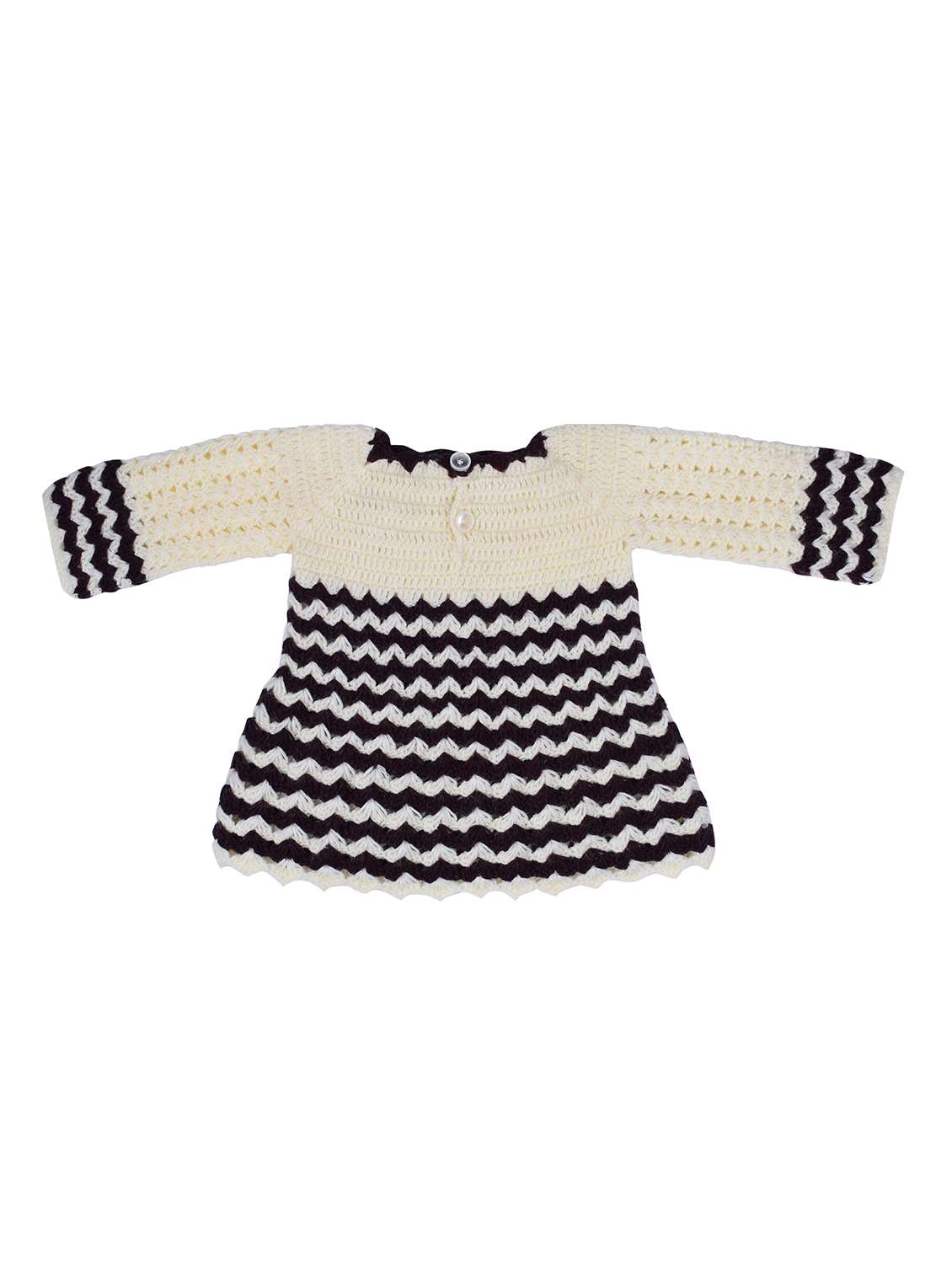 girls beige self design frock and cap - 21688507 - Standard Image - 2