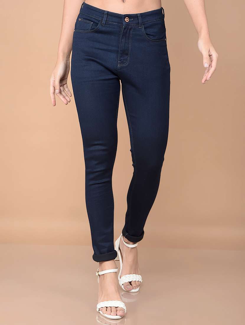 women solid mid rise skinny fit jean