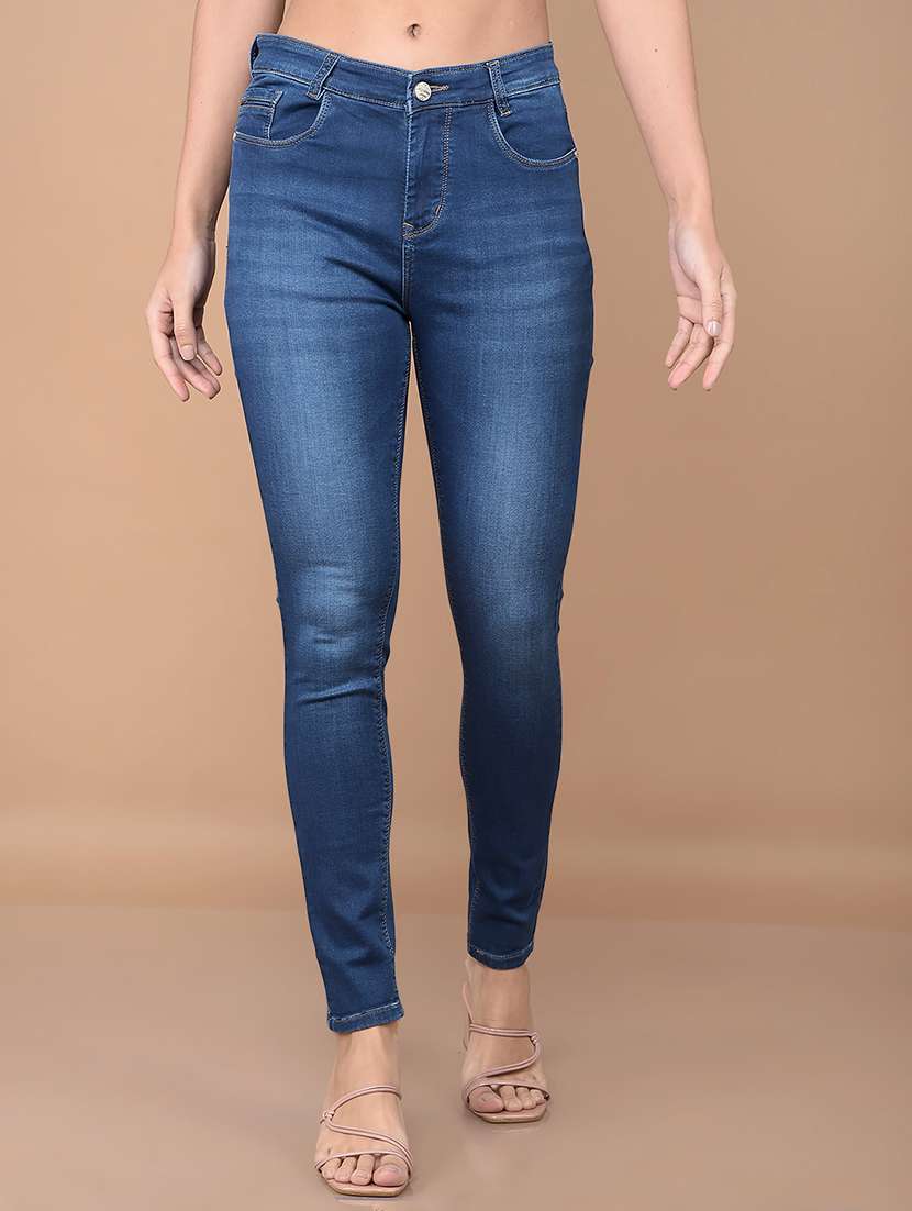 women solid mid rise skinny fit jean