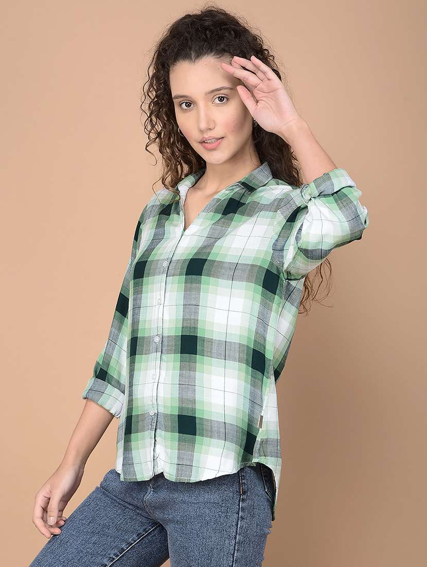 women checkered collared high low shirt - 21688700 -  Standard Image - 2