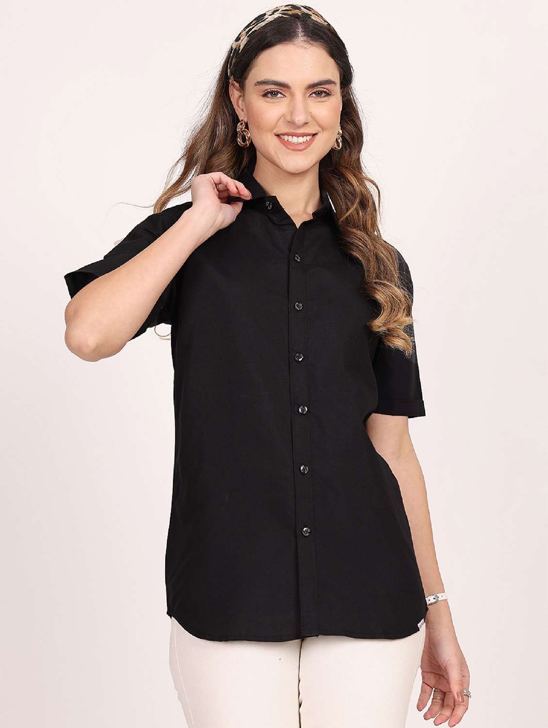 women solid short sleeve casual shirt