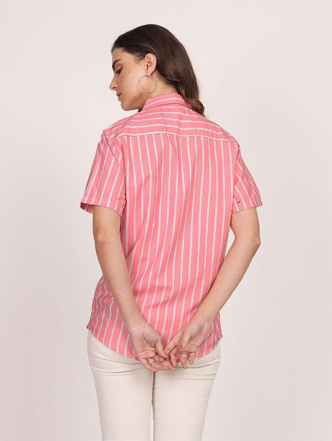 women striped short sleeve casual shirt - 21688712 - Standard Image - 2