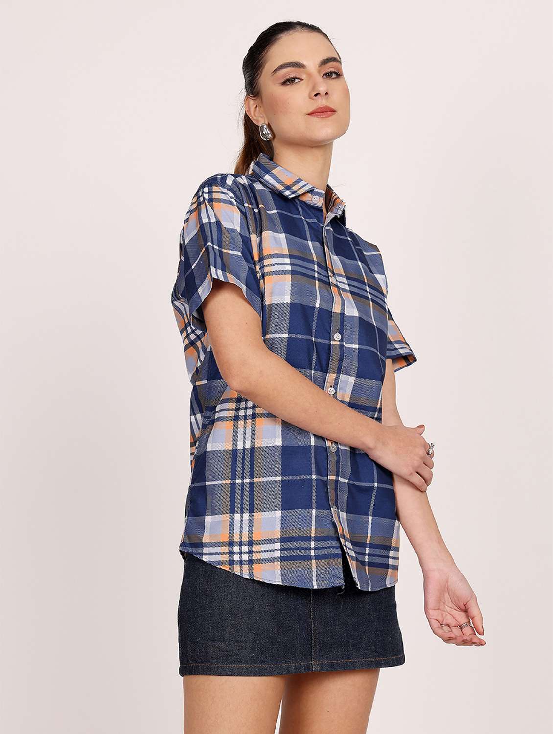 women checkered short sleeve casual shirt - 21688714 - Standard Image - 2