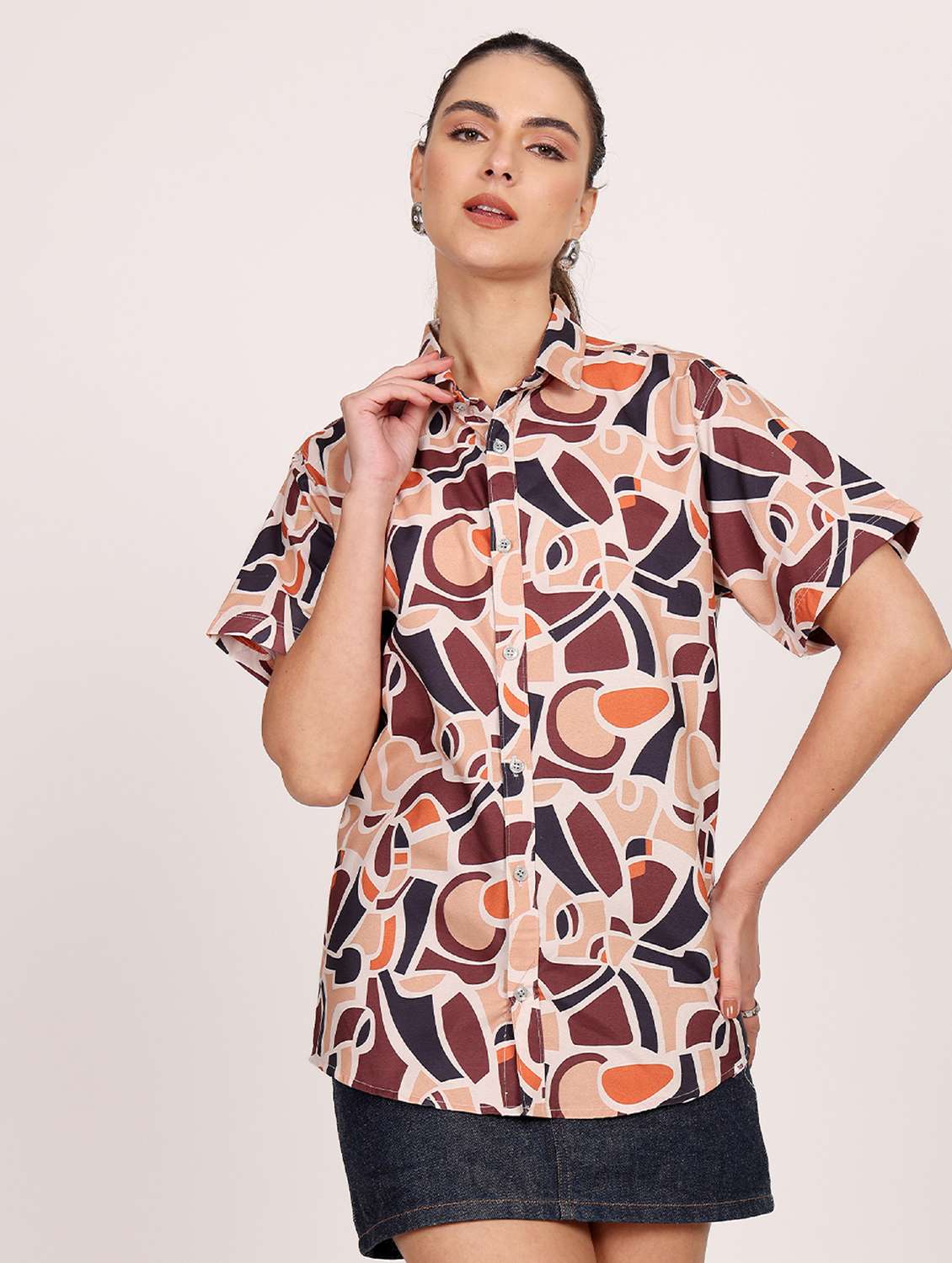 women printed short sleeve casual shirt