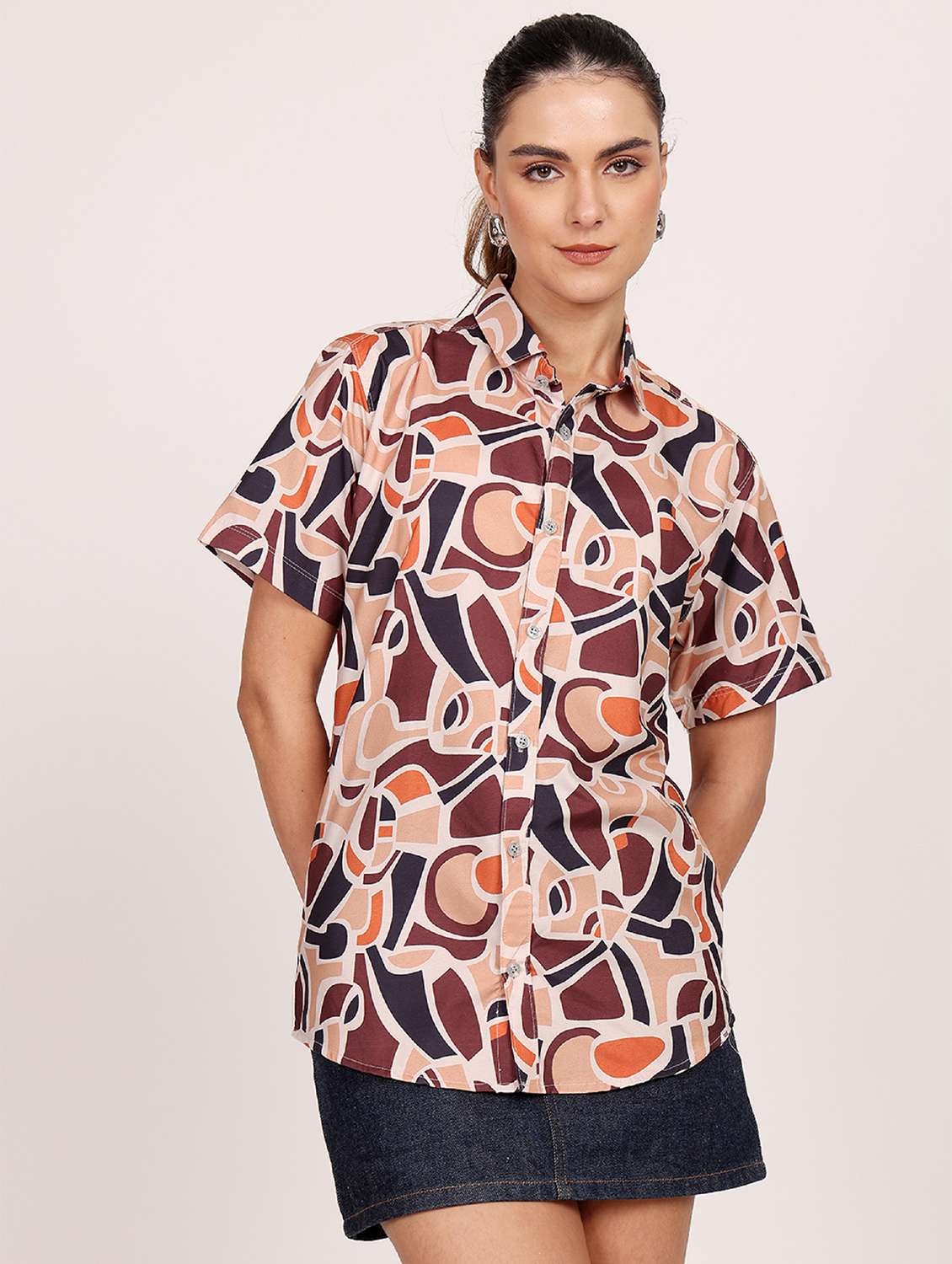 women printed short sleeve casual shirt - 21688716 - Standard Image - 2