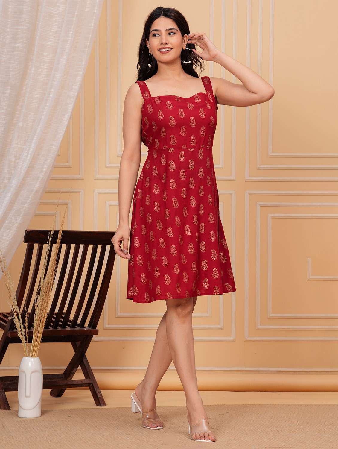 women printed sleeveless fit & flared dress - 21688720 -  Standard Image - 2