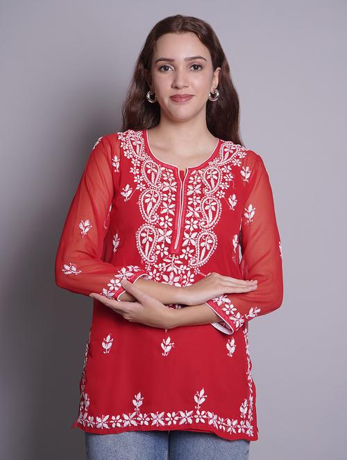 women three quarter sleeve straight chikankari kurti - 21688771 -  Standard Image - 0