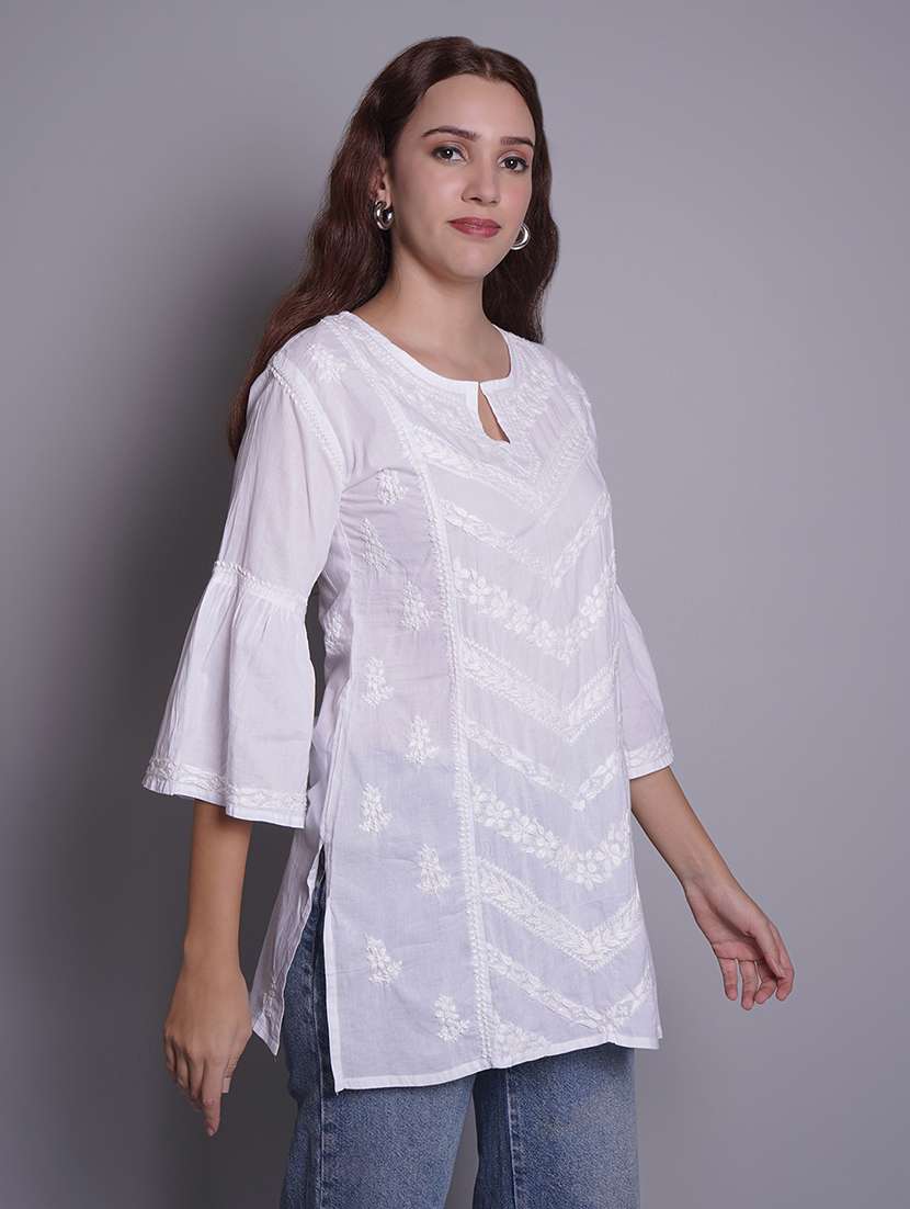 women bell sleeve straight chikankari kurti - 21688774 - Standard Image - 2