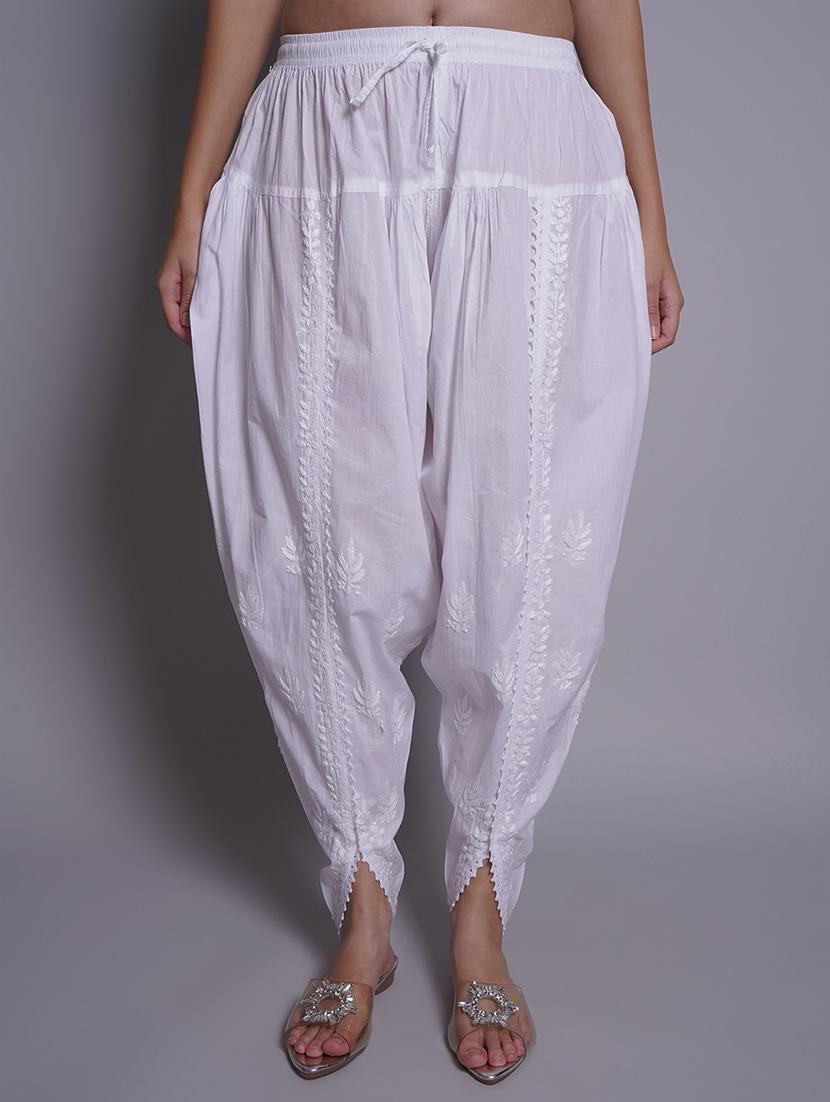 women white solid with work chikankari dhoti salwar - 21688777 - Zoom Image - 0