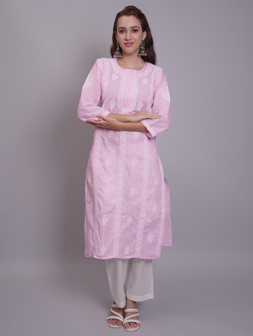 women three quarter sleeve straight chikankari kurta - 21688778 - Zoom Image - 0