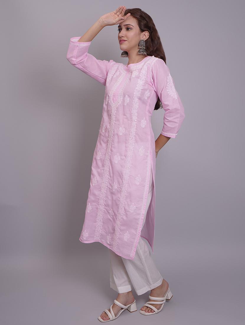 women three quarter sleeve straight chikankari kurta - 21688778 - Standard Image - 2