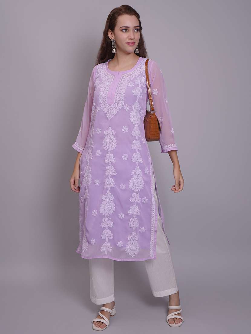 Women Three Quarter Sleeve Straight Chikankari Kurta - 21688784 -  Standard Image - 2