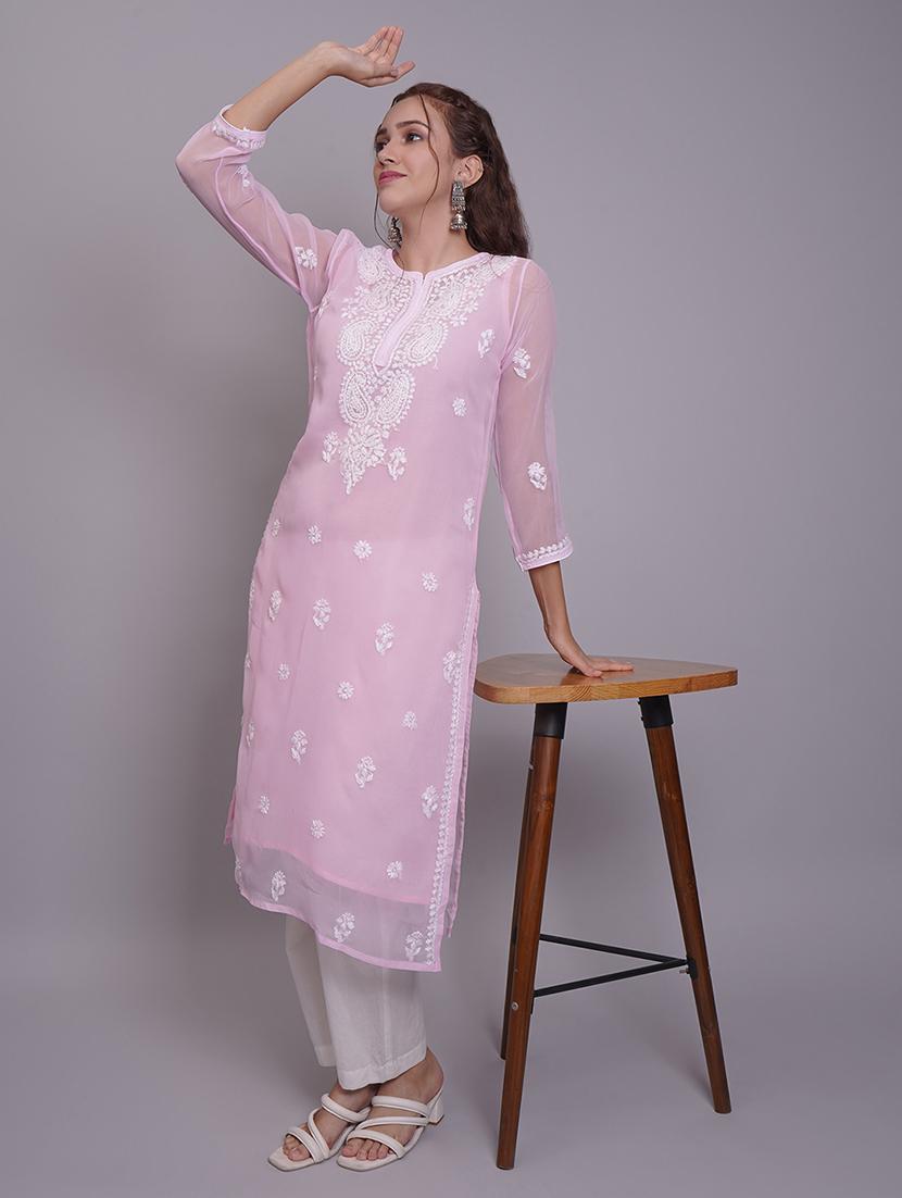 women three quarter sleeve straight chikankari kurta - 21688794 - Standard Image - 2
