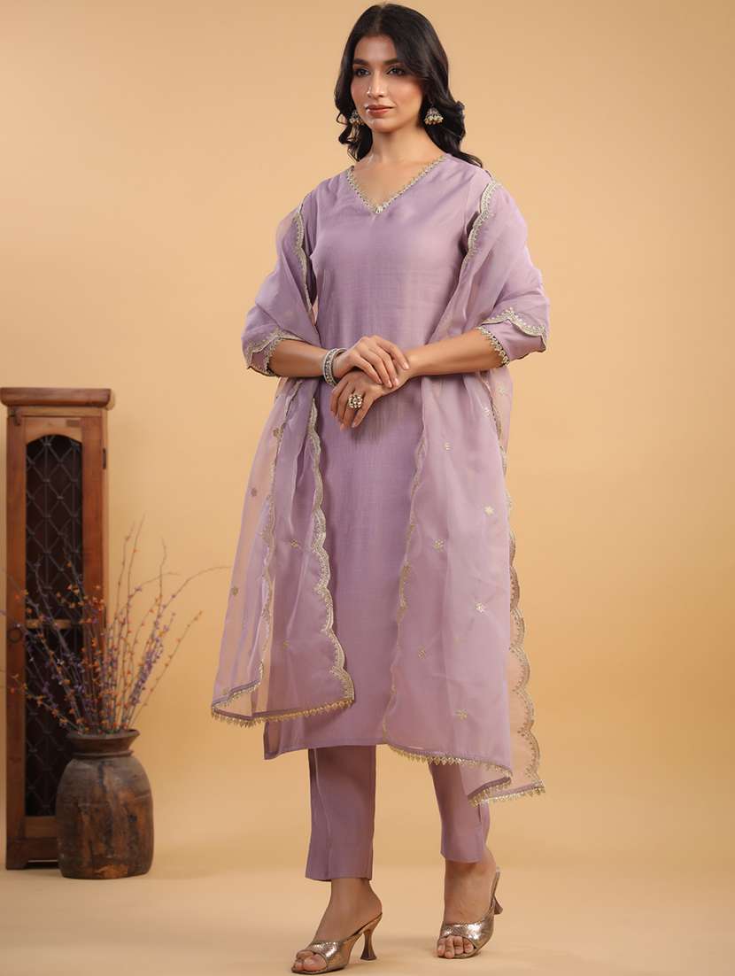 women three quarter sleeve kurta pant with dupatta set - 21688820 -  Standard Image - 2