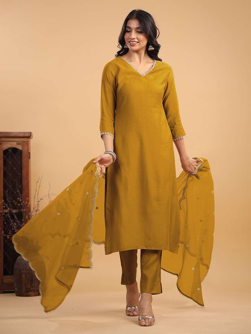 women three quarter sleeve kurta pant with dupatta set - 21688822 -  Standard Image - 2